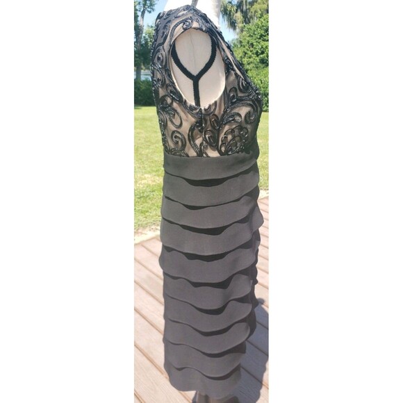 Jessica Howard Dress Women 6 Black Nude Lace Floral Cord Ruffle Sheath Formal - Picture 5 of 14